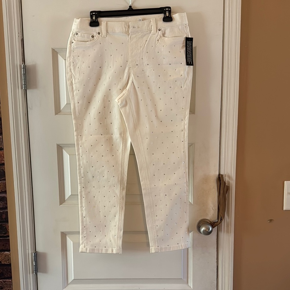 Denim & Co | Winter White | Petite Denim | Rhinestone Jeans